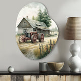 Tractor At The Barn In Summer II - Asymmetric Metal Wall Art