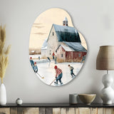 Kids Playing Hockey In Winter I - Asymmetric Metal Wall Art