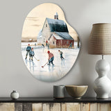 Kids Playing Hockey In Winter I - Asymmetric Metal Wall Art