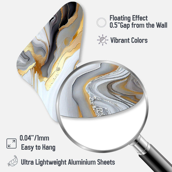 White And Gold Marble Abstract II - Asymmetric Metal Wall Art