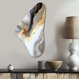 White And Gold Marble Abstract II - Asymmetric Metal Wall Art