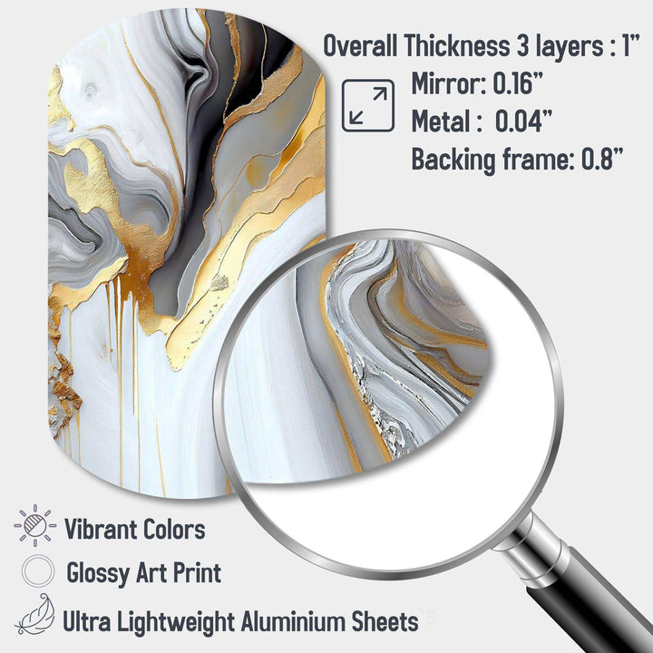 White And Gold Marble Abstract II - Asymmetric Metal Wall Art