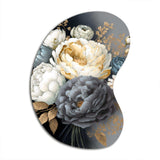 White, Blue And Grey Peony Bouquet I - Asymmetric Metal Wall Art