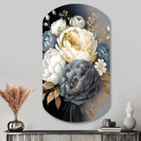 White, Blue And Grey Peony Bouquet I - Asymmetric Metal Wall Art