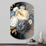 White, Blue And Grey Peony Bouquet I - Asymmetric Metal Wall Art