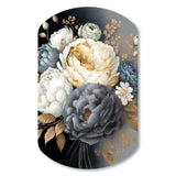 White, Blue And Grey Peony Bouquet I - Asymmetric Metal Wall Art