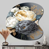 White, Blue And Grey Peony Bouquet I - Asymmetric Metal Wall Art