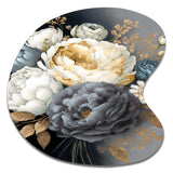 White, Blue And Grey Peony Bouquet I - Asymmetric Metal Wall Art