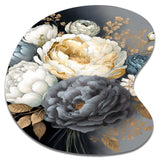 White, Blue And Grey Peony Bouquet I - Asymmetric Metal Wall Art