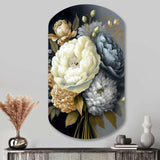 White, Blue And Grey Peony Bouquet II - Asymmetric Metal Wall Art