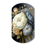 White, Blue And Grey Peony Bouquet II - Asymmetric Metal Wall Art