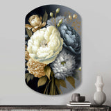 White, Blue And Grey Peony Bouquet II - Asymmetric Metal Wall Art