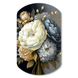 White, Blue And Grey Peony Bouquet II - Asymmetric Metal Wall Art