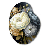 White, Blue And Grey Peony Bouquet II - Asymmetric Metal Wall Art