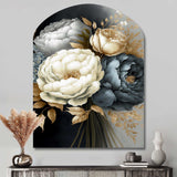 White, Blue And Grey Peony Bouquet III - Asymmetric Metal Wall Art