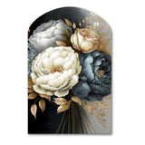 White, Blue And Grey Peony Bouquet III - Asymmetric Metal Wall Art