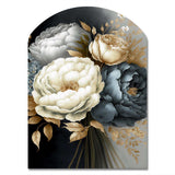 White, Blue And Grey Peony Bouquet III - Asymmetric Metal Wall Art