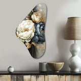 White, Blue And Grey Peony Bouquet III - Asymmetric Metal Wall Art