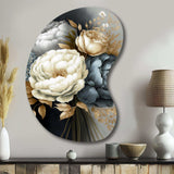 White, Blue And Grey Peony Bouquet III - Asymmetric Metal Wall Art