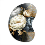 White, Blue And Grey Peony Bouquet III - Asymmetric Metal Wall Art