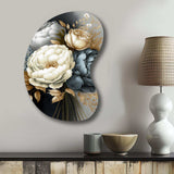 White, Blue And Grey Peony Bouquet III - Asymmetric Metal Wall Art