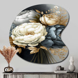 White, Blue And Grey Peony Bouquet III - Asymmetric Metal Wall Art