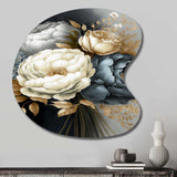 White, Blue And Grey Peony Bouquet III - Asymmetric Metal Wall Art