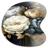 White, Blue And Grey Peony Bouquet III - Asymmetric Metal Wall Art