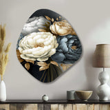 White, Blue And Grey Peony Bouquet III - Asymmetric Metal Wall Art