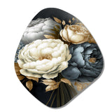 White, Blue And Grey Peony Bouquet III - Asymmetric Metal Wall Art