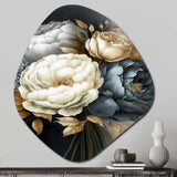 White, Blue And Grey Peony Bouquet III - Asymmetric Metal Wall Art