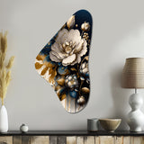 Black And Gold Camellia Bouquet I - Asymmetric Metal Wall Art