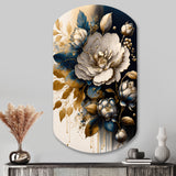 Black And Gold Camellia Bouquet I - Asymmetric Metal Wall Art