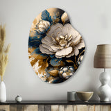 Black And Gold Camellia Bouquet I - Asymmetric Metal Wall Art