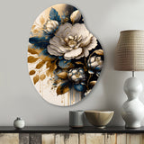 Black And Gold Camellia Bouquet I - Asymmetric Metal Wall Art