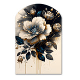 Black And Gold Camellia Bouquet II - Asymmetric Metal Wall Art