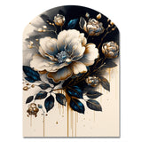 Black And Gold Camellia Bouquet II - Asymmetric Metal Wall Art