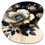 Black And Gold Camellia Bouquet II - Asymmetric Metal Wall Art