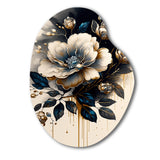 Black And Gold Camellia Bouquet II - Asymmetric Metal Wall Art