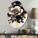 Black And Gold Camellia Bouquet II - Asymmetric Metal Wall Art