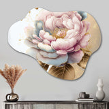 Pink And Gold Camellia Flower I - Asymmetric Metal Wall Art