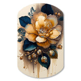 Yellow And Dark Blue Camellia Flower I - Asymmetric Metal Wall Art