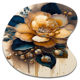 Yellow And Dark Blue Camellia Flower I - Asymmetric Metal Wall Art