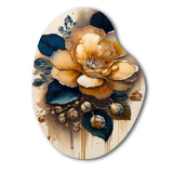 Yellow And Dark Blue Camellia Flower I - Asymmetric Metal Wall Art