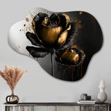 Black And Gold Crocus Floral Design II - Asymmetric Metal Wall Art