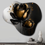 Black And Gold Crocus Floral Design II - Asymmetric Metal Wall Art