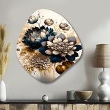 Blue And Gold Dahlia Bunch I - Asymmetric Metal Wall Art