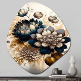 Blue And Gold Dahlia Bunch I - Asymmetric Metal Wall Art