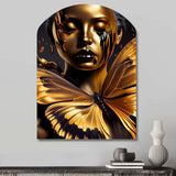 Woman With Black And Gold Butterflies V - Asymmetric Metal Wall Art