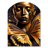 Woman With Black And Gold Butterflies V - Asymmetric Metal Wall Art